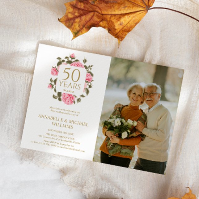 WILD ROSE BOUQUET 50th GOLDEN ANNIVERSARY PHOTO Invitation (Creator Uploaded)