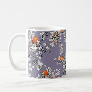 Wild Rose Branches: Purple Pattern. Coffee Mug