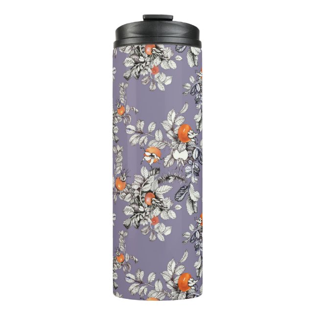 Wild Rose Branches: Purple Pattern. Thermal Tumbler (Front)