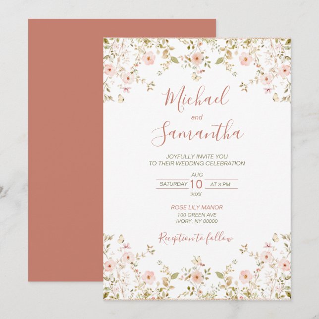 Wild Rose Country Wedding Invitation (Front/Back)