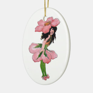 Wild Rose Cute Flower Child Floral Vintage Girl Ceramic Tree Decoration