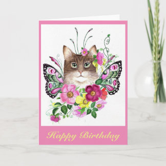 Wild rose fairy kitty birthday card