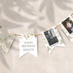 Wild Rose First Birthday Photo Bunting<br><div class="desc">Our "Wild Rose Kids First Birthday" collection features gentle watercolor wild rose florals in light green and pink tones,  paired with a combination of elegant typography. This birthday collection has numerous matching products following the theme. Check our store for more items from this collection.</div>