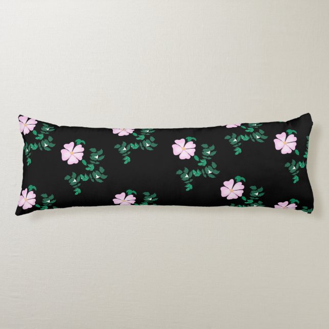 Wild Rose - Floral Pattern on Black Background   Body Cushion (Front)