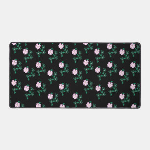 Wild Rose - Floral Pattern on Black Background  Desk Mat