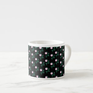 Wild Rose - Floral Pattern on Black Background    Espresso Cup