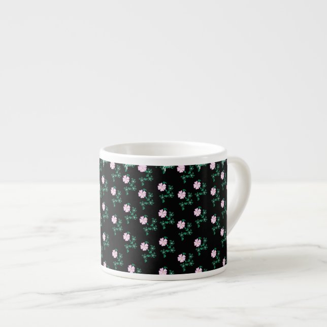 Wild Rose - Floral Pattern on Black Background    Espresso Cup (Front Right)