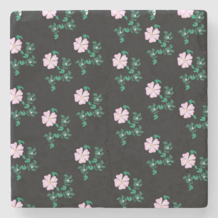 Wild Rose - Floral Pattern on Black Background Stone Coaster