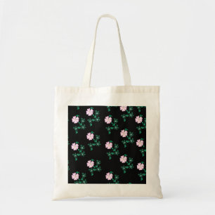 Wild Rose - Floral Pattern on Black Background Tote Bag