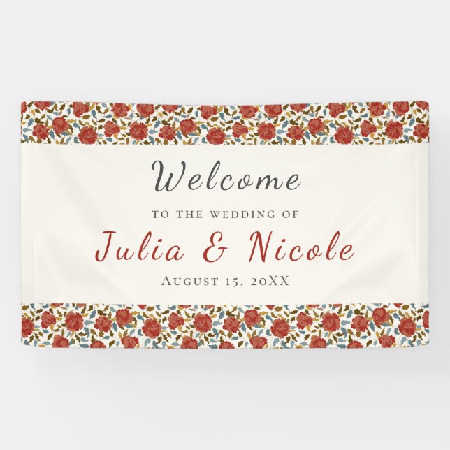 Wild Rose Floral Petals Garden Affair Wedding Banner (Horizontal)