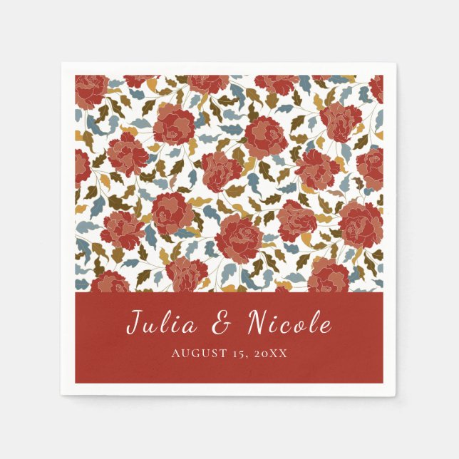 Wild Rose Floral Petals Garden Affair Wedding Napkin (Front)