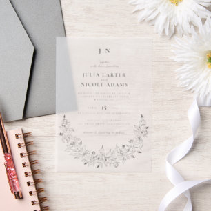 Wild Rose Floral Petals Garden Affair Wedding Vellum Invitations