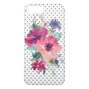 Wild Rose Floral Watercolor on Dotted Pattern iPhone 8 Plus/7 Plus Case