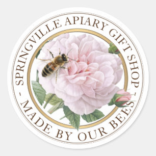 Wild Rose Flower Honeybee Made By Bees Honey Classic Round Sticker