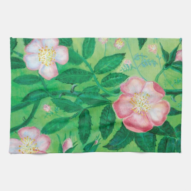 Wild rose flowers  tea towel (Horizontal)
