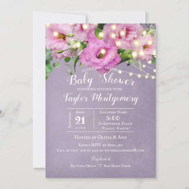 Wild Rose Garden | Lilac Baby Shower Invitation (Front)
