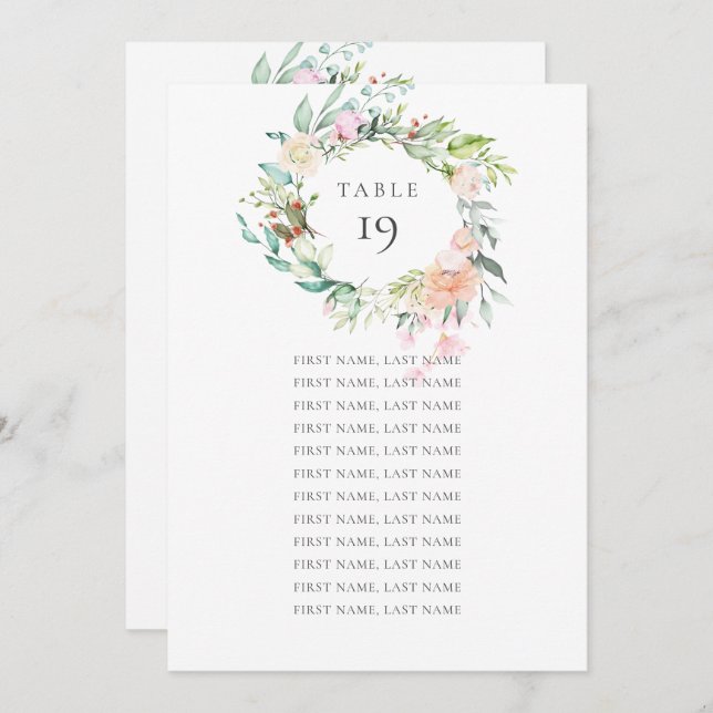 Wild Rose Garland Seating Chart Table Number (Front/Back)