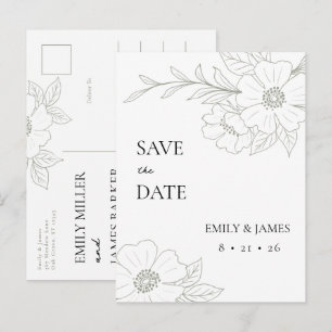 Wild Rose In Sage Simple Save The Date Postcard