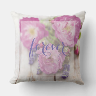 Wild Rose & Lavender Summer Flower Wedding Forever Cushion