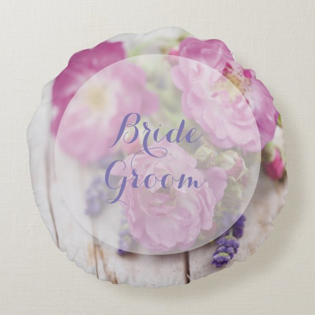 Wild Rose & Lavender Summer Flower Wedding Forever Round Cushion (Back)