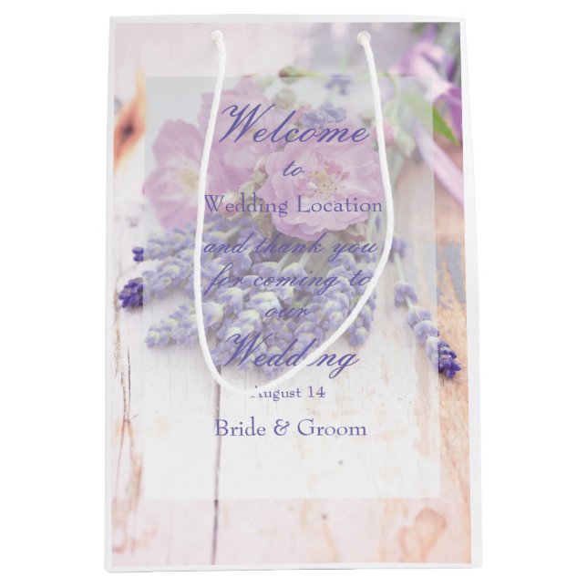 Wild Rose & Lavender Summer Flower Wedding Medium Gift Bag (Front)