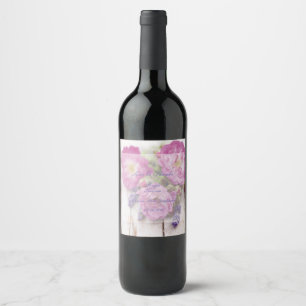 Wild Rose & Lavender Summer Flower Wedding Wine Label