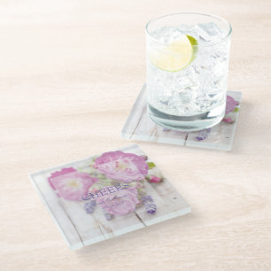 Wild Rose & Lavender Summer Wedding Cheers Glass Coaster