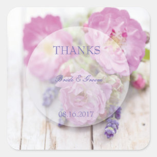 Wild Rose & Lavender Summer Wedding Thanks Square Sticker