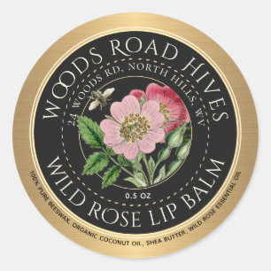 Wild Rose Lip Balm with Bee Black Gold Mini Label