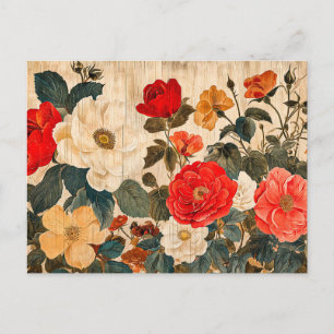 Wild Rose Mix on Weathered Wood Postcard