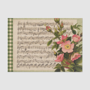 Wild Rose Vintage Sheet Music Check Tissue Paper