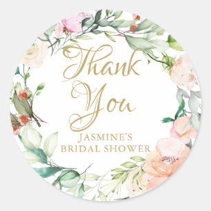 Wild Rose Watercolour Floral Script Bridal Shower Classic Round Sticker