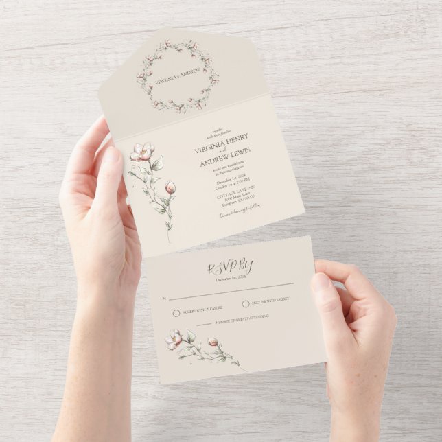 Wild Rose Wedding All in One Wedding Invite (Tearaway)