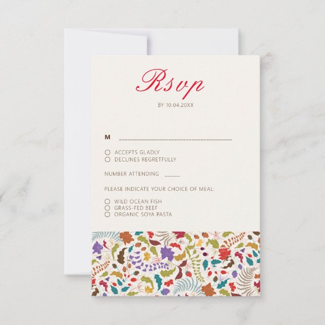 Wild Rose Woods Exotic Flower Garden Wedding RSVP Card (Front)