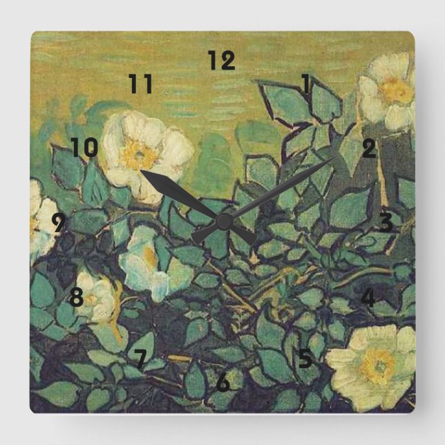 Wild Roses,1890.  Vincent van Gogh. Square Wall Clock (Front)