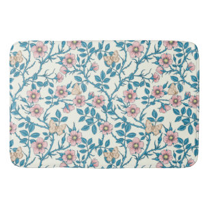 Wild roses and butterflies /pink/blue/off white bath mat