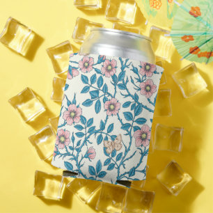 Wild roses and butterflies /pink/blue/off white can cooler