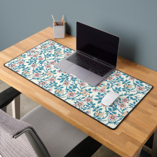 Wild roses and butterflies /pink/blue/off white desk mat