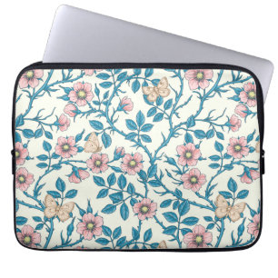 Wild roses and butterflies /pink/blue/off white laptop sleeve