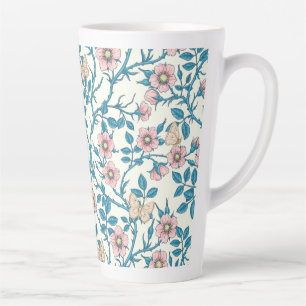Wild roses and butterflies /pink/blue/off white latte mug