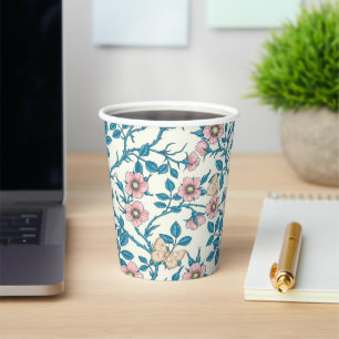 Wild roses and butterflies /pink/blue/off white paper cups