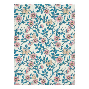 Wild roses and butterflies /pink/blue/off white poster