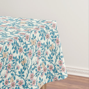Wild roses and butterflies /pink/blue/off white tablecloth