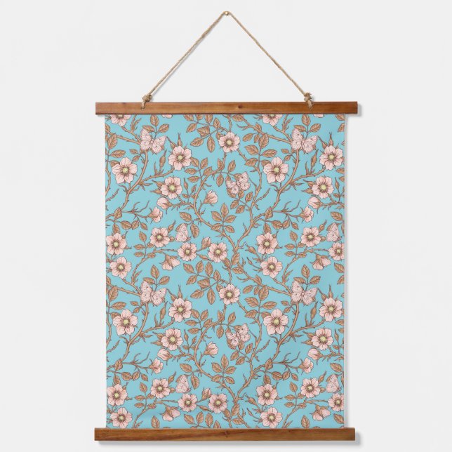 Wild roses and butterflies /pink/brown/pool hanging tapestry (Front)