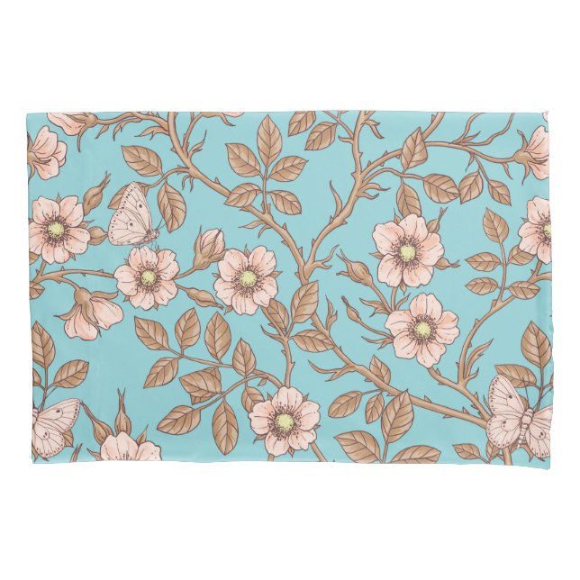 Wild roses and butterflies /pink/brown/pool pillowcase (Front-Left)