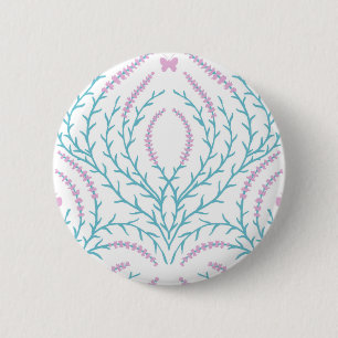 Wild roses and butterflies /pink/pale green/yellow 6 cm round badge