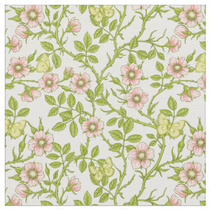 Wild roses and butterflies /pink/pale green/yellow fabric