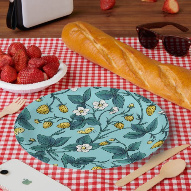 Wild roses and butterflies /pink/pale green/yellow paper plate (Picnic)