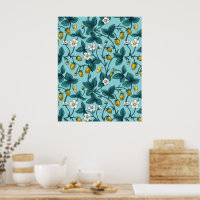 Wild roses and butterflies /pink/pale green/yellow