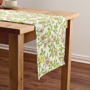 Wild roses and butterflies /pink/pale green/yellow short table runner